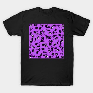 Retro Sassy Tiki Cats with Sparkles (grape version) T-Shirt